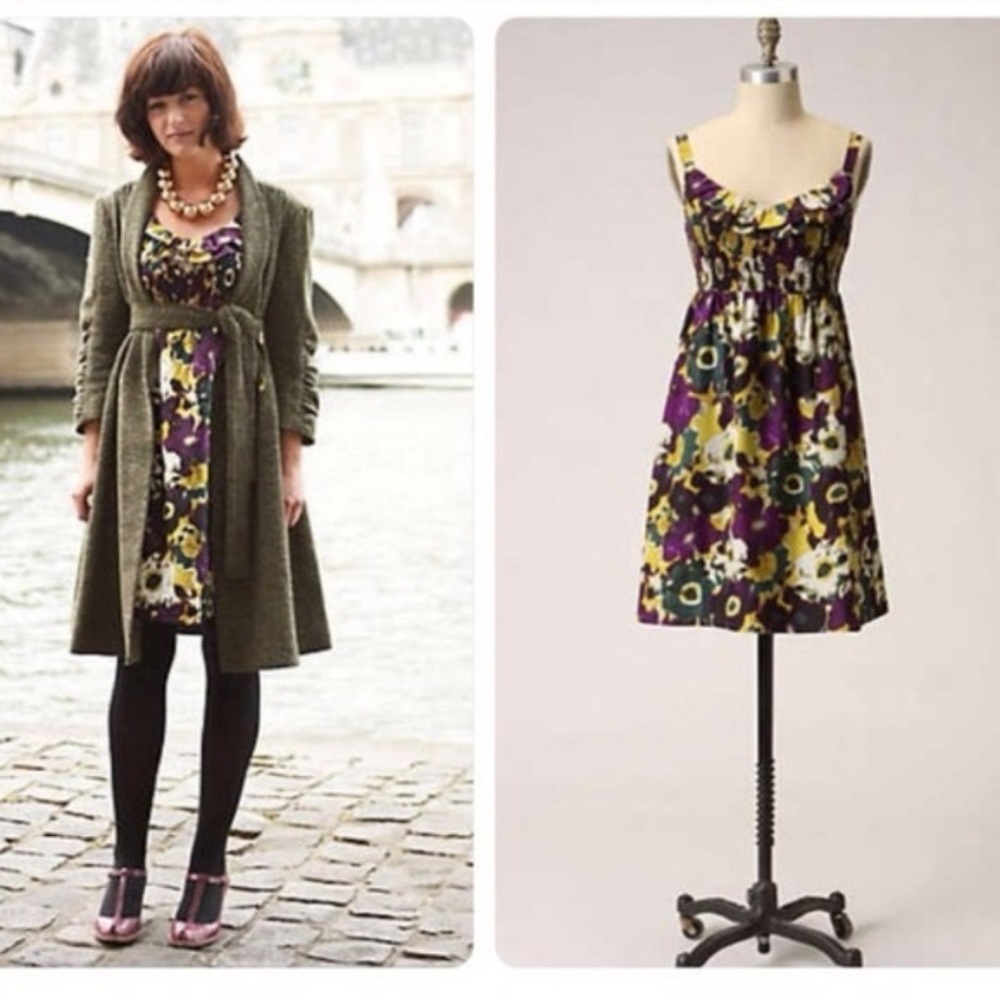 Anthropologie Maeve Silk Floral Dress Size Small